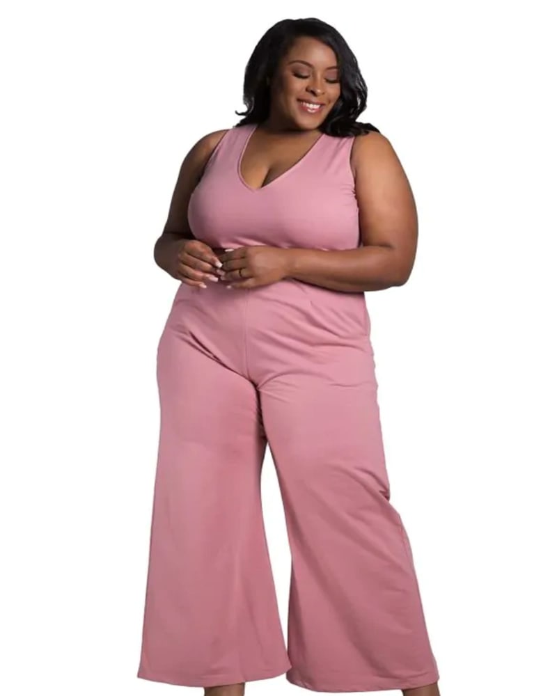 Front of a model wearing a size L Bentley Sleeveless Wide Leg Jumpsuit in Dark Rose by Poetic Justice. | dia_product_style_image_id:274478